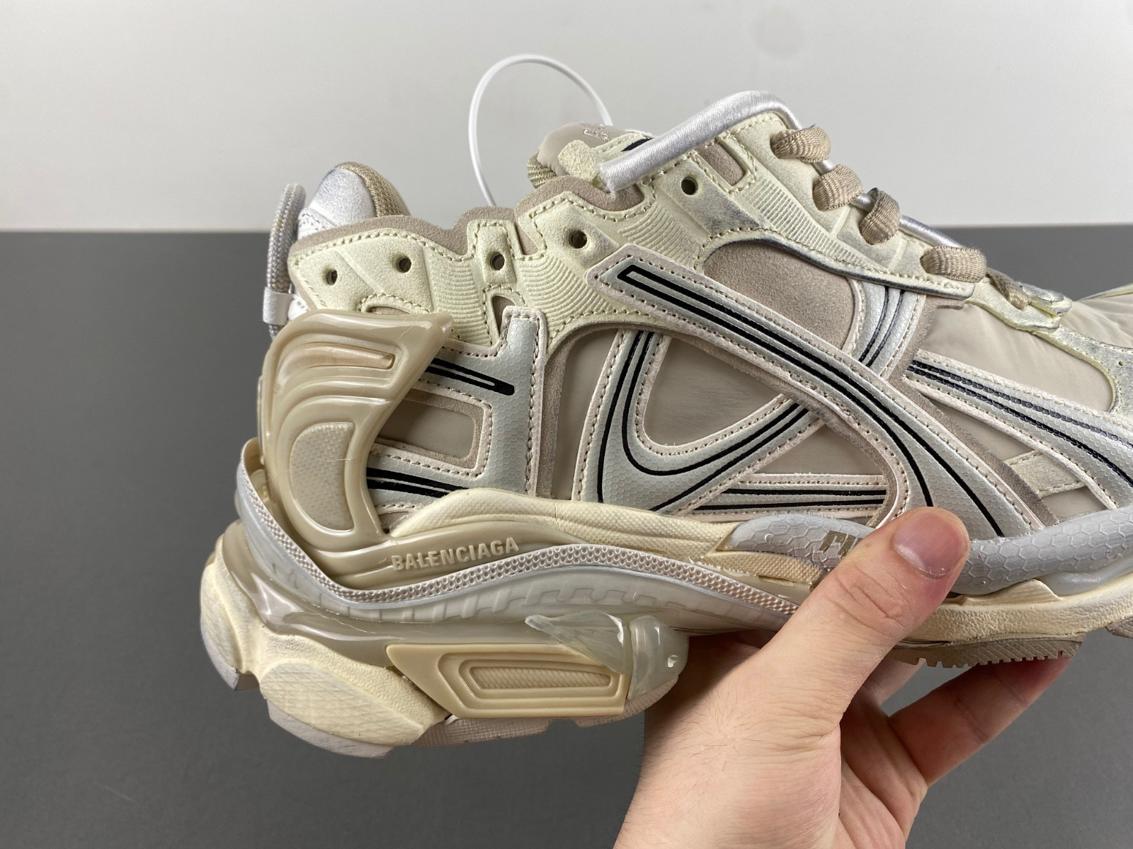 Ba*len*cia*ga runner sneaker in beige/white/black