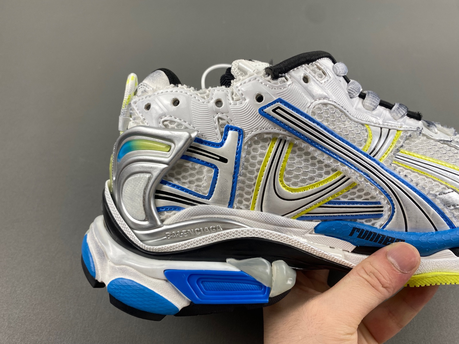 Ba*len*cia*ga runner sneaker in white/yellow/blue