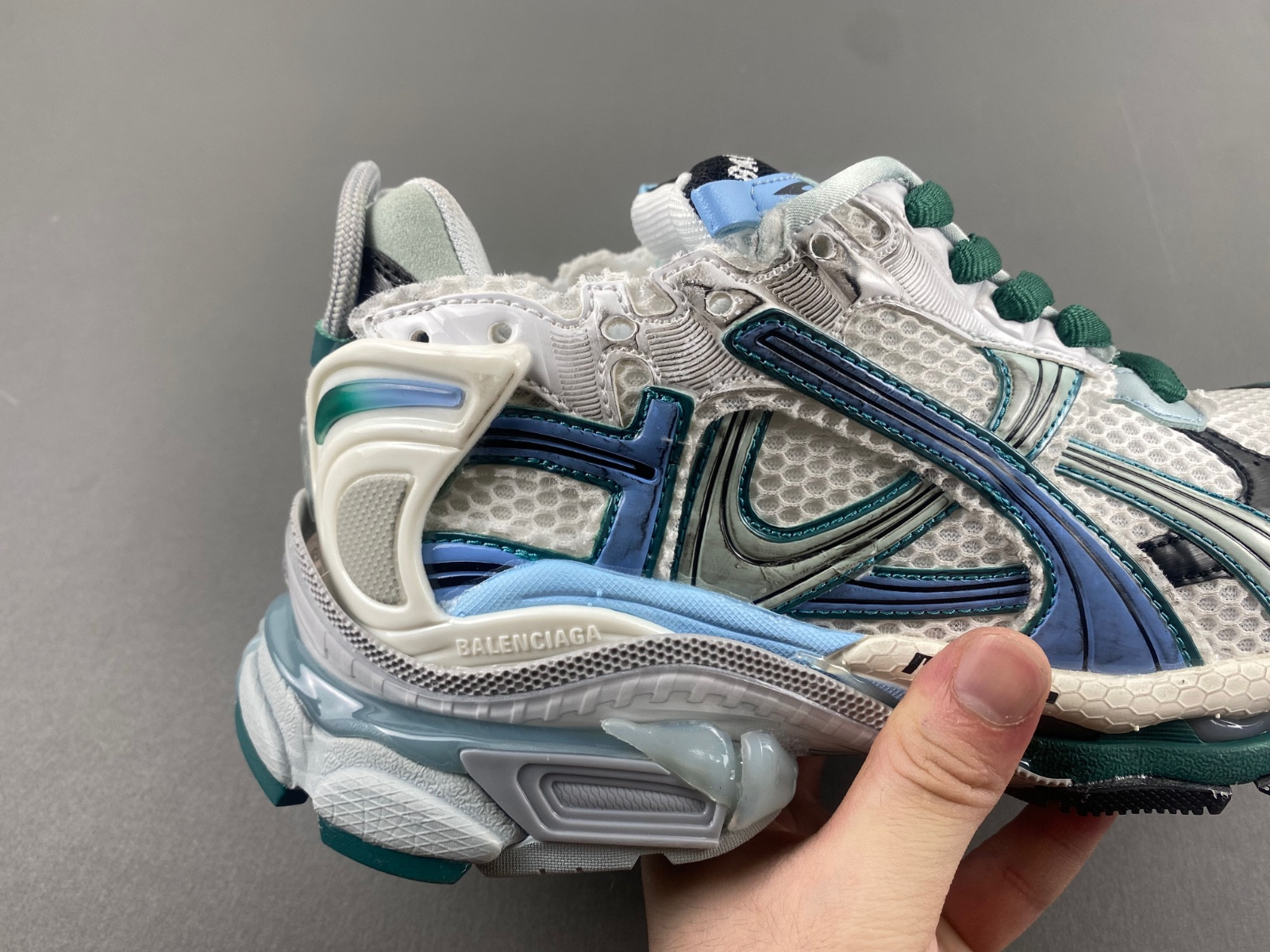 Ba*len*cia*ga runner sneaker in white/green/blue