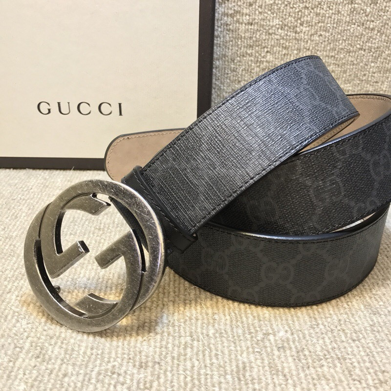 G*u*i interlocking g buckle high-grade artificial canvas belt 411924