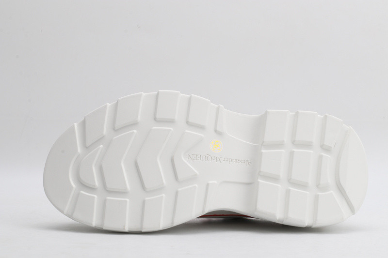 alex mcq tread slick lace up in white with red line