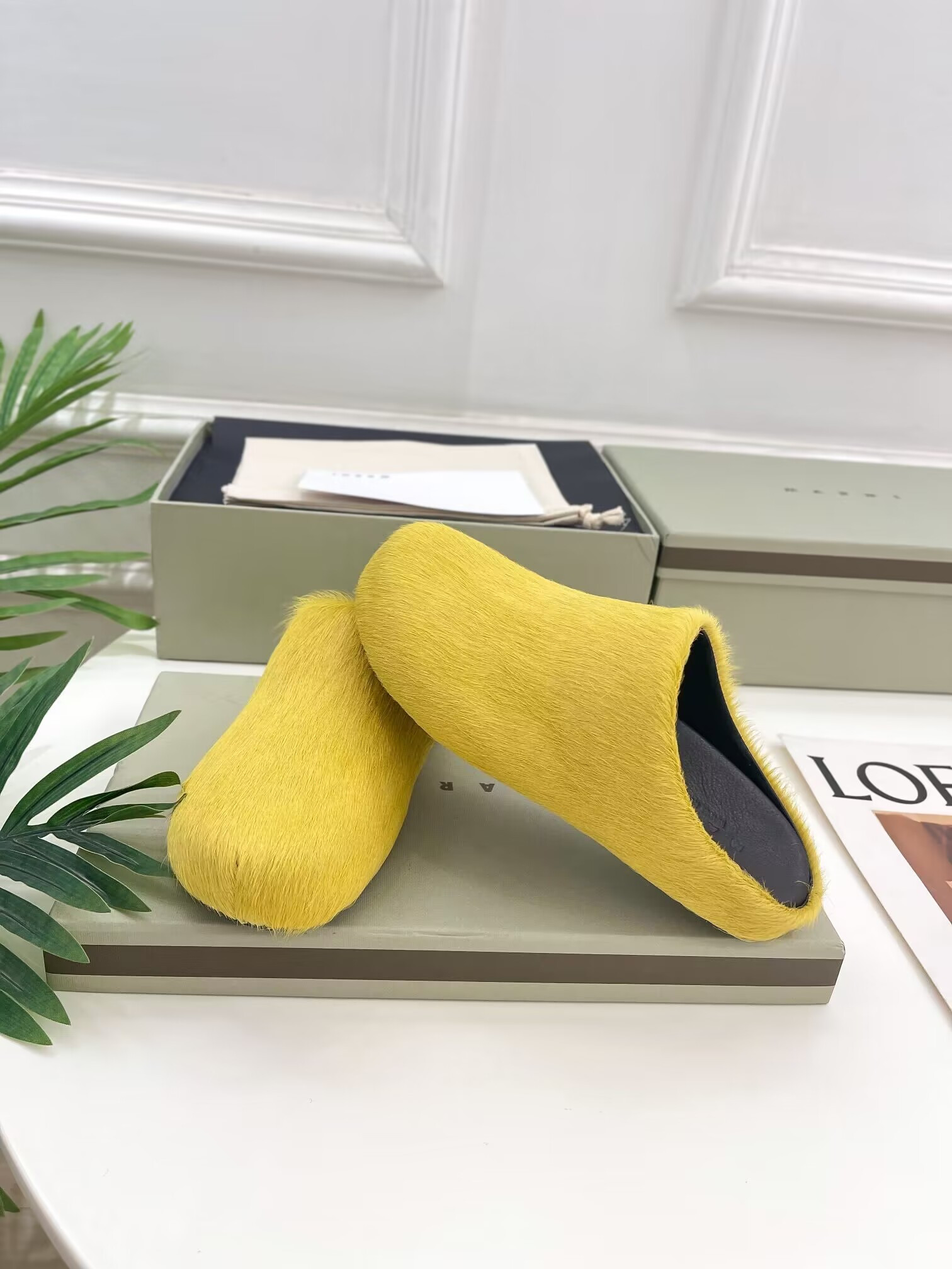 marni yellow fussbett sabot loafers